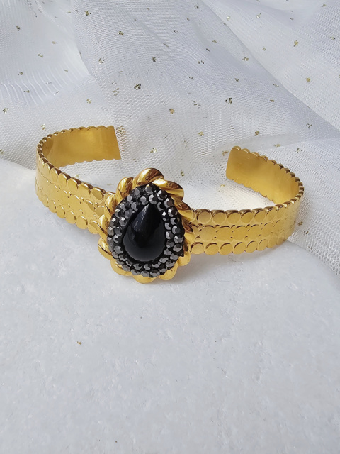 Bransoletka sztywna czarna cyrkonia onyks