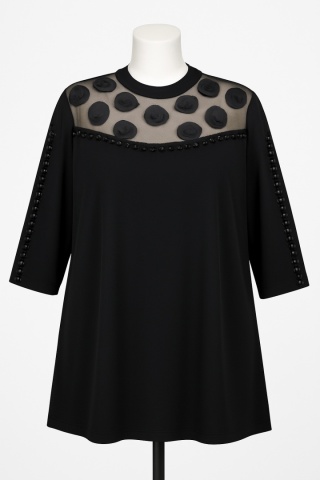 ✨ Elegancka bluzka Plus Size z tiulową wstawką i kwiatami