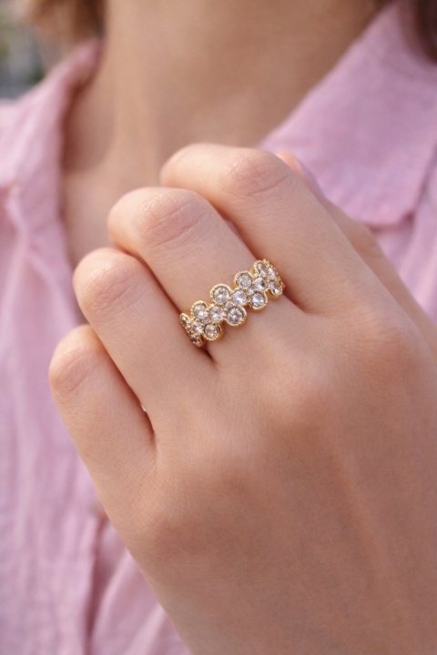 Pierścionek kwiatek cyrkonia